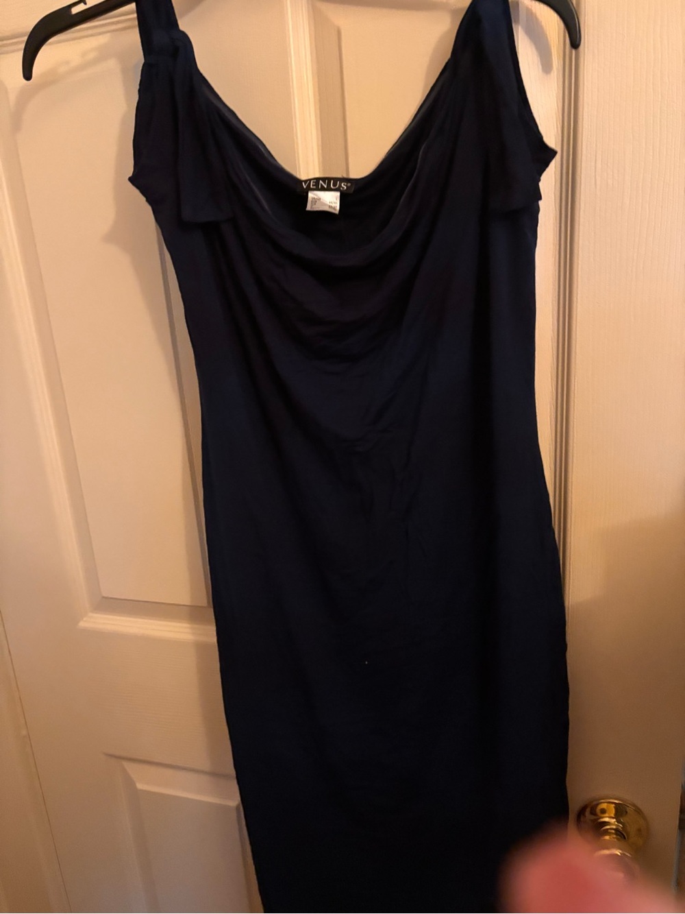 VENUS Navy Cowl-Neck Midi Dress